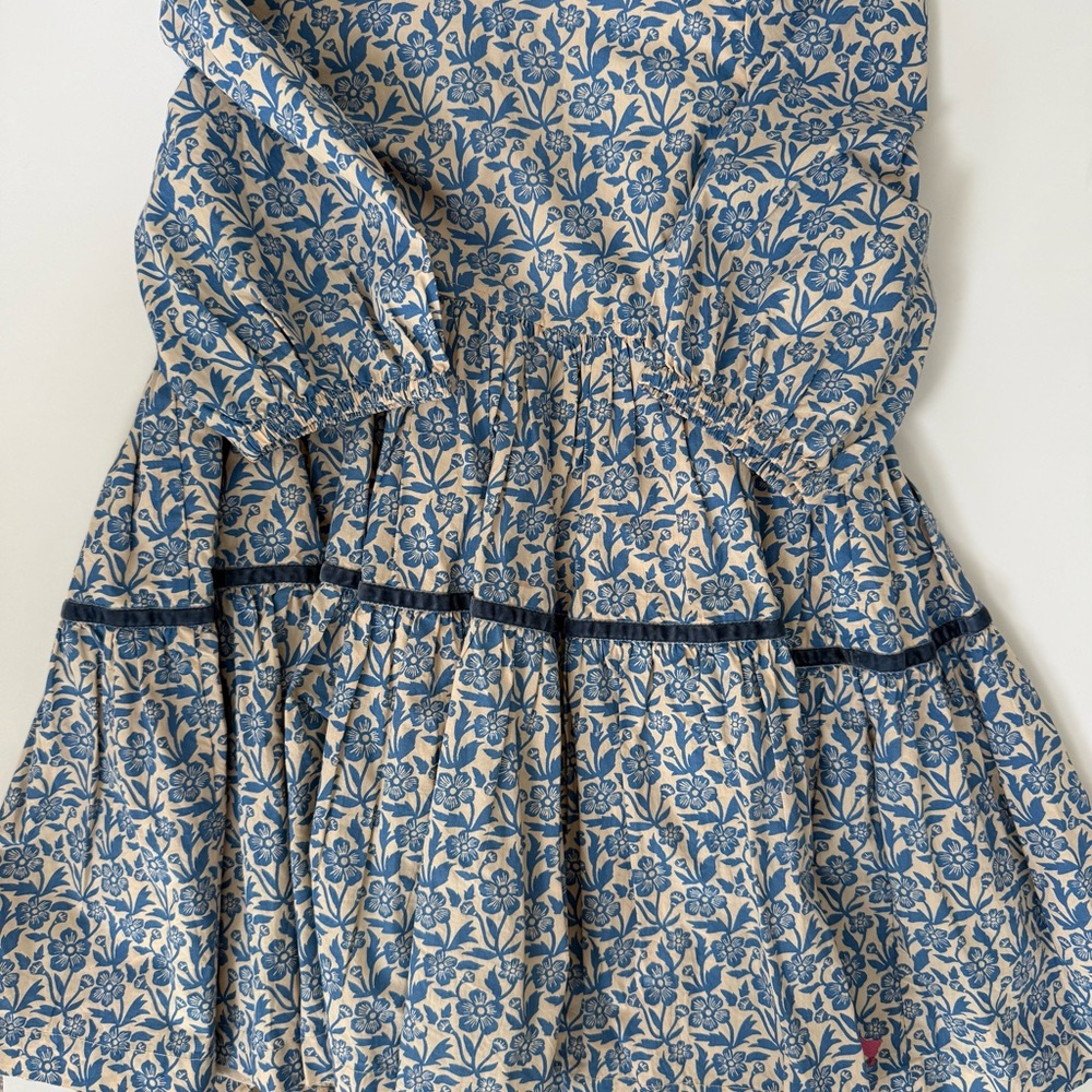 Pink Chicken Floral Blue and Cream Kids Dress
